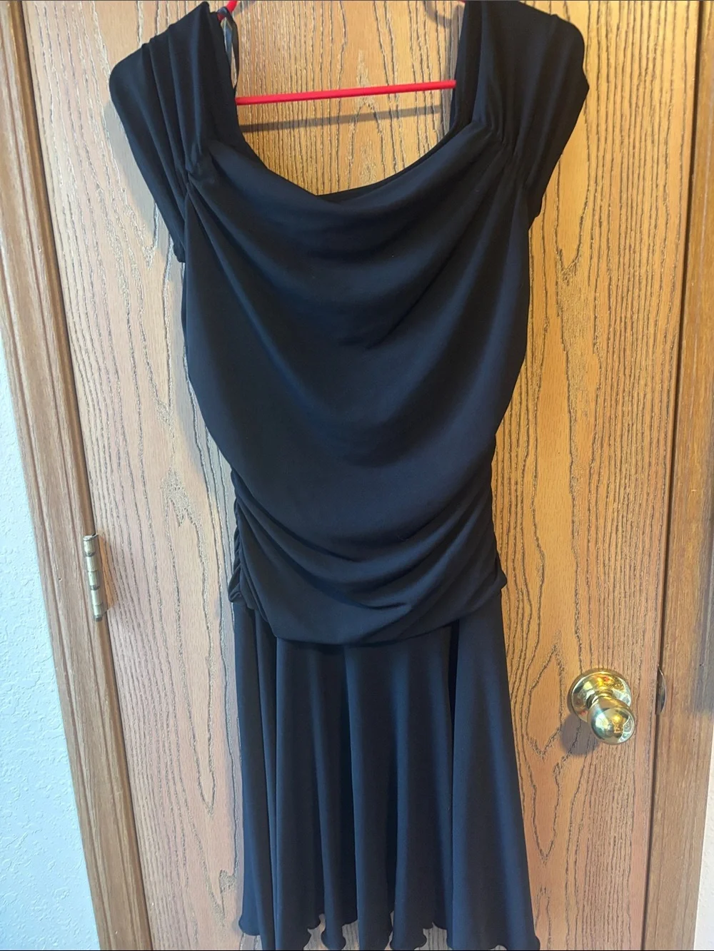 Byer Too! Black Draped Midi Dress with Cap Sleeves
